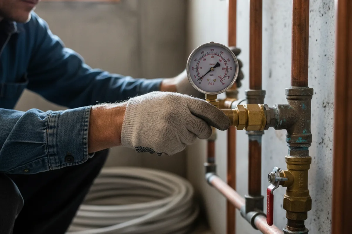 Pressure testing a repaired line during Water Line Repair in Seaford